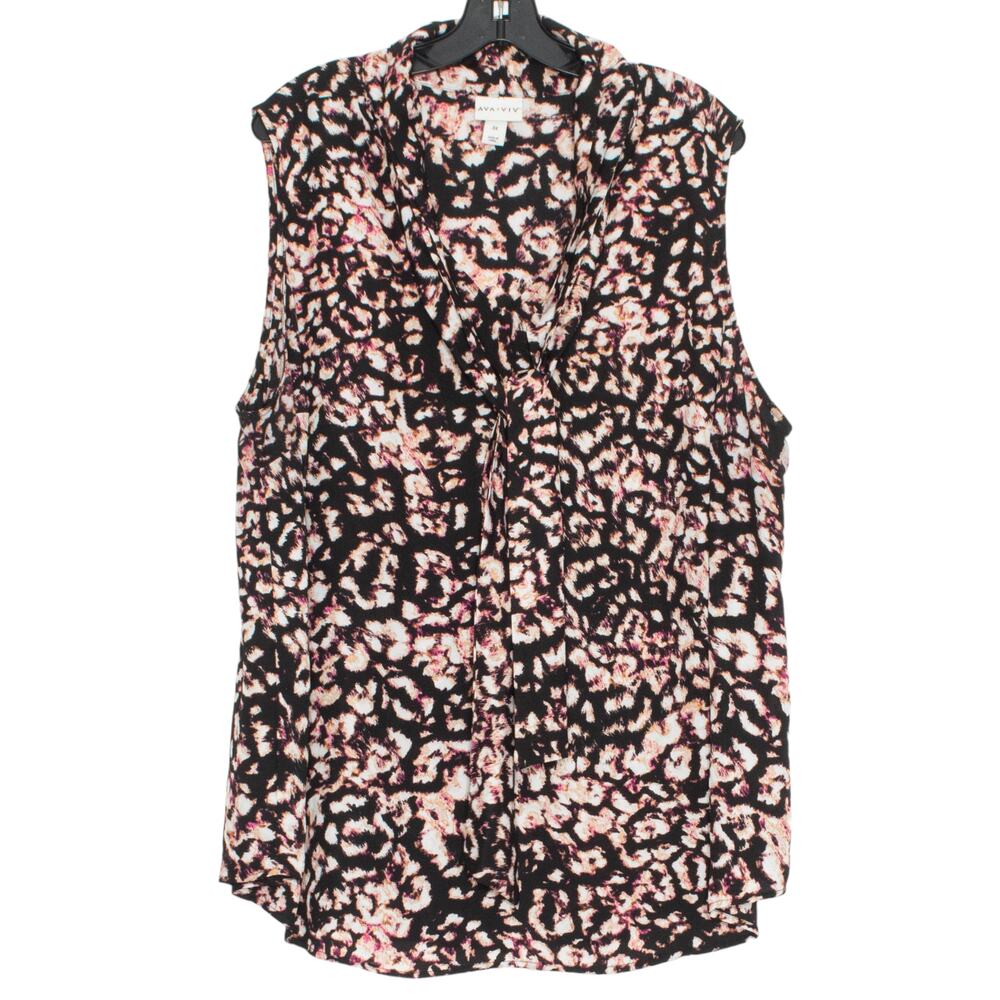 Tank Top Tie Neck Animal Leopard Print Black Plus Size 3X Boho Flowy Lightweight